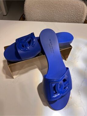 Dolce & Gabbana Electric Blue Logo Slide Sandals